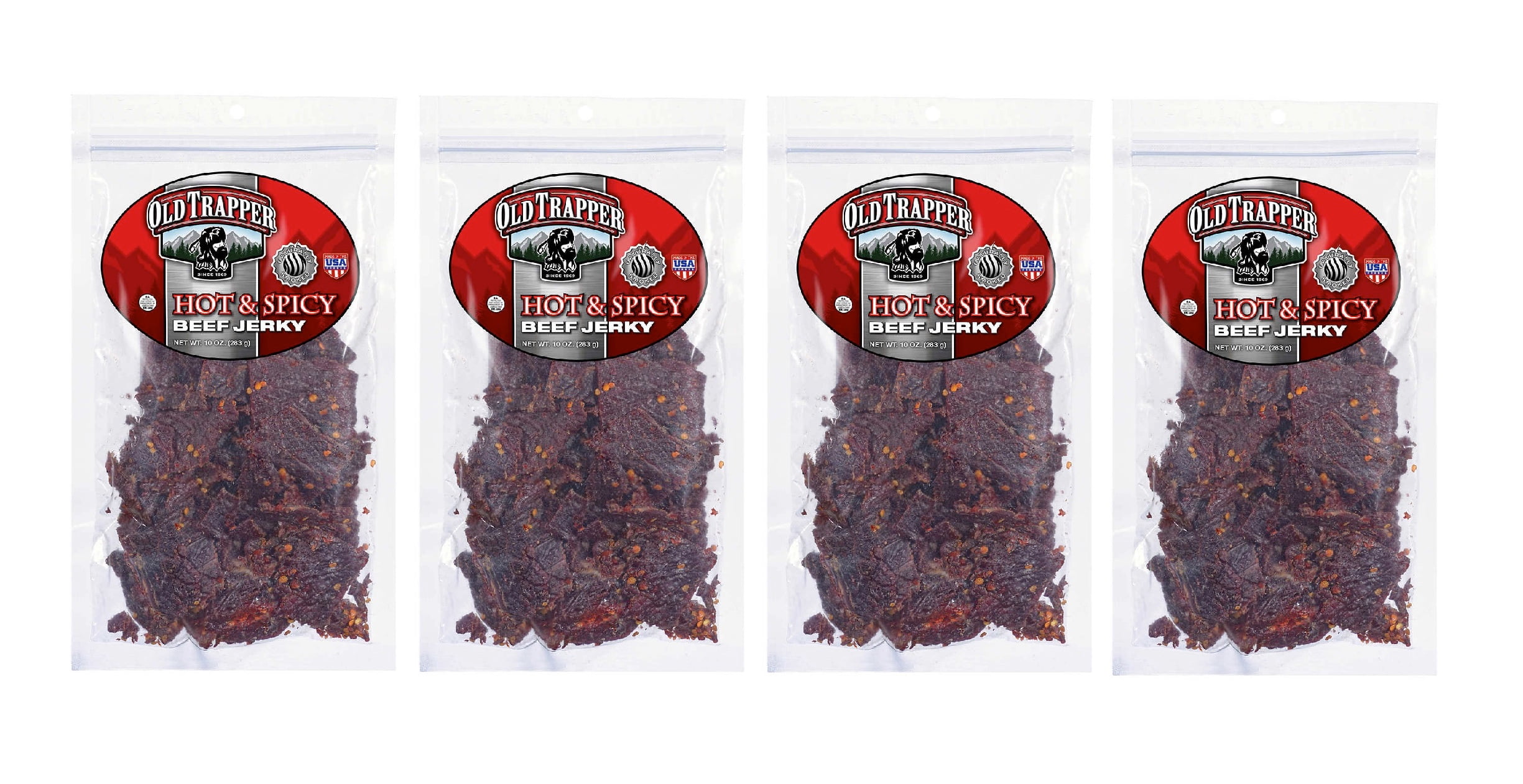 Old Trapper Beef Jerky, Hot & Spicy, 10 oz 4PK