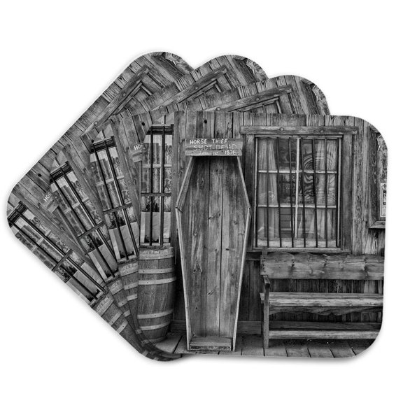 3drose, Old Tucson Movie Lot with Casket Standing up by Jail, Set of 4 Coasters - Soft
