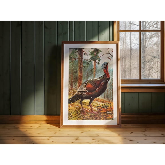 Old Turkey Print Retro Outdoors Wall Art for Rustic Lake Houses, Unframed Canvas 8x10in