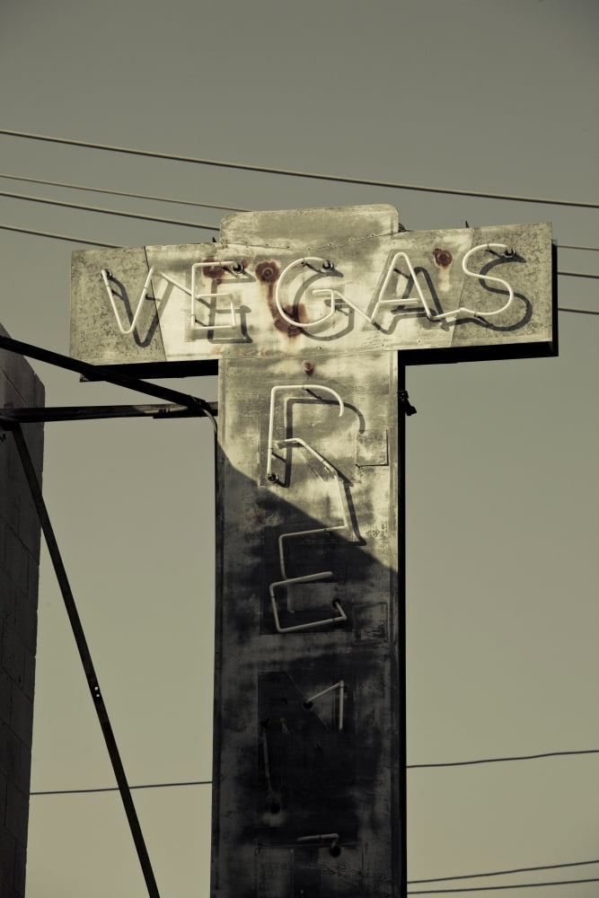 Old Vegas sign on First Street Fremont Street Las Vegas Nevada USA Canvas Art - Panoramic Images (36 x 12)