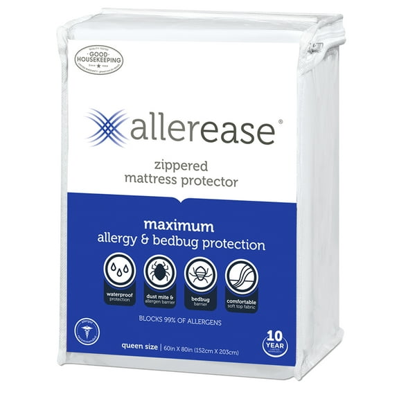 (Old Version) AllerEase Maximum Allergy & Bed Bug Protection Zippered Mattress Protector, Queen