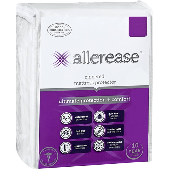 (Old Version) Allerease Ultimate Comfort Allergy & Bed Bug Protection Zippered Mattress Protector, Full