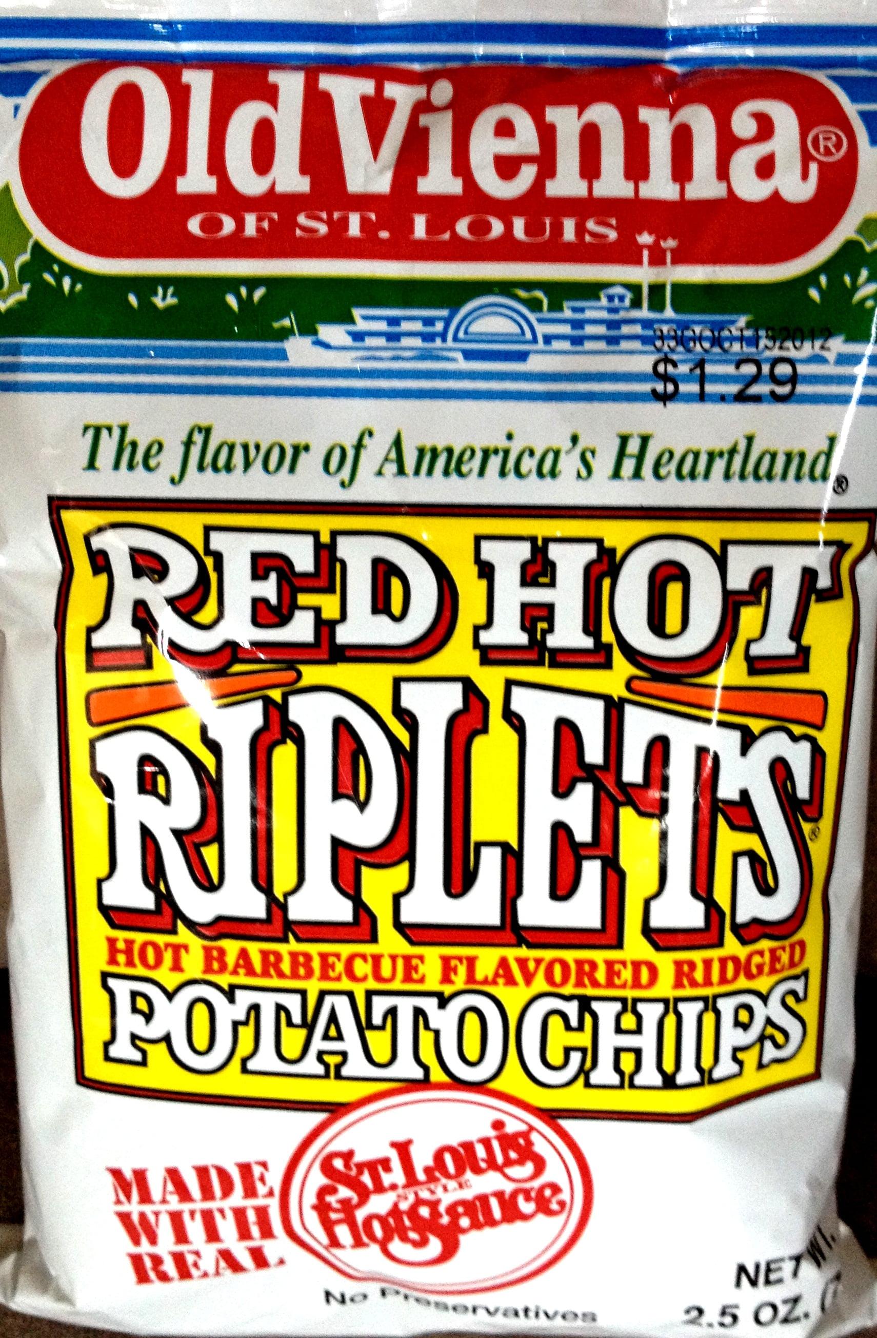 Old Vienna of St Louis (Red Hot Riplets Hot BBQ Flavored , 5oz 3 Pack)