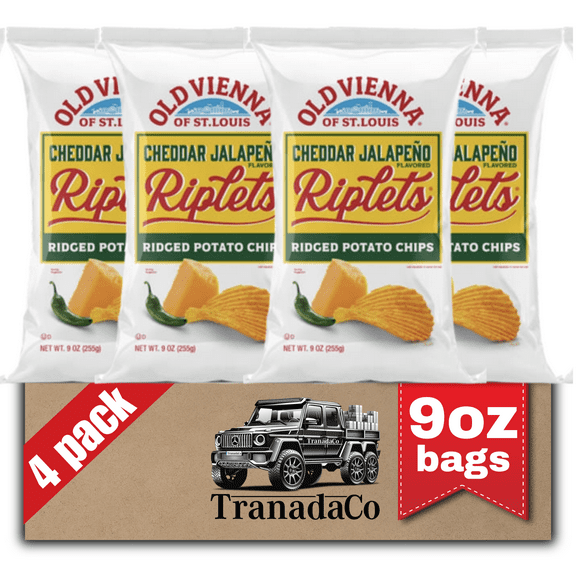 Old Vienna of St. Louis Cheddar Jalapeno Riplets Potato Chips 9oz Bags (4 Pack) by TranadaCo