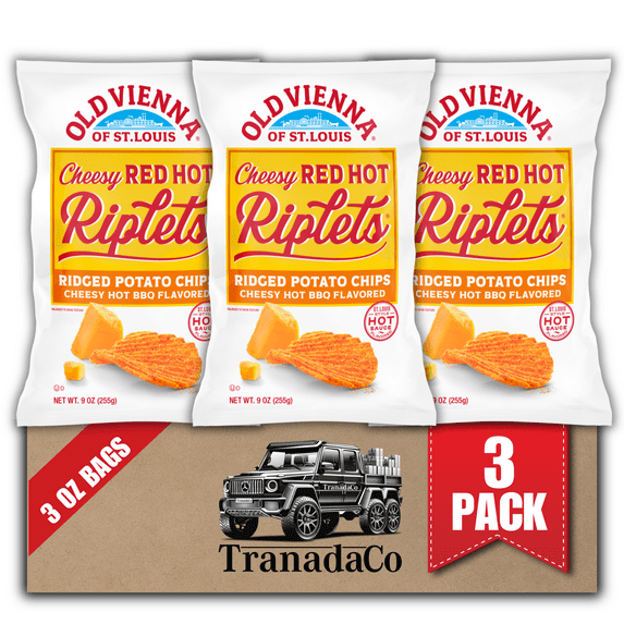 Old Vienna of St. Louis Cheesy Red Hot Riplets Ridged Potato Chips 3oz Bags (Pack of 3) by TranadaCo