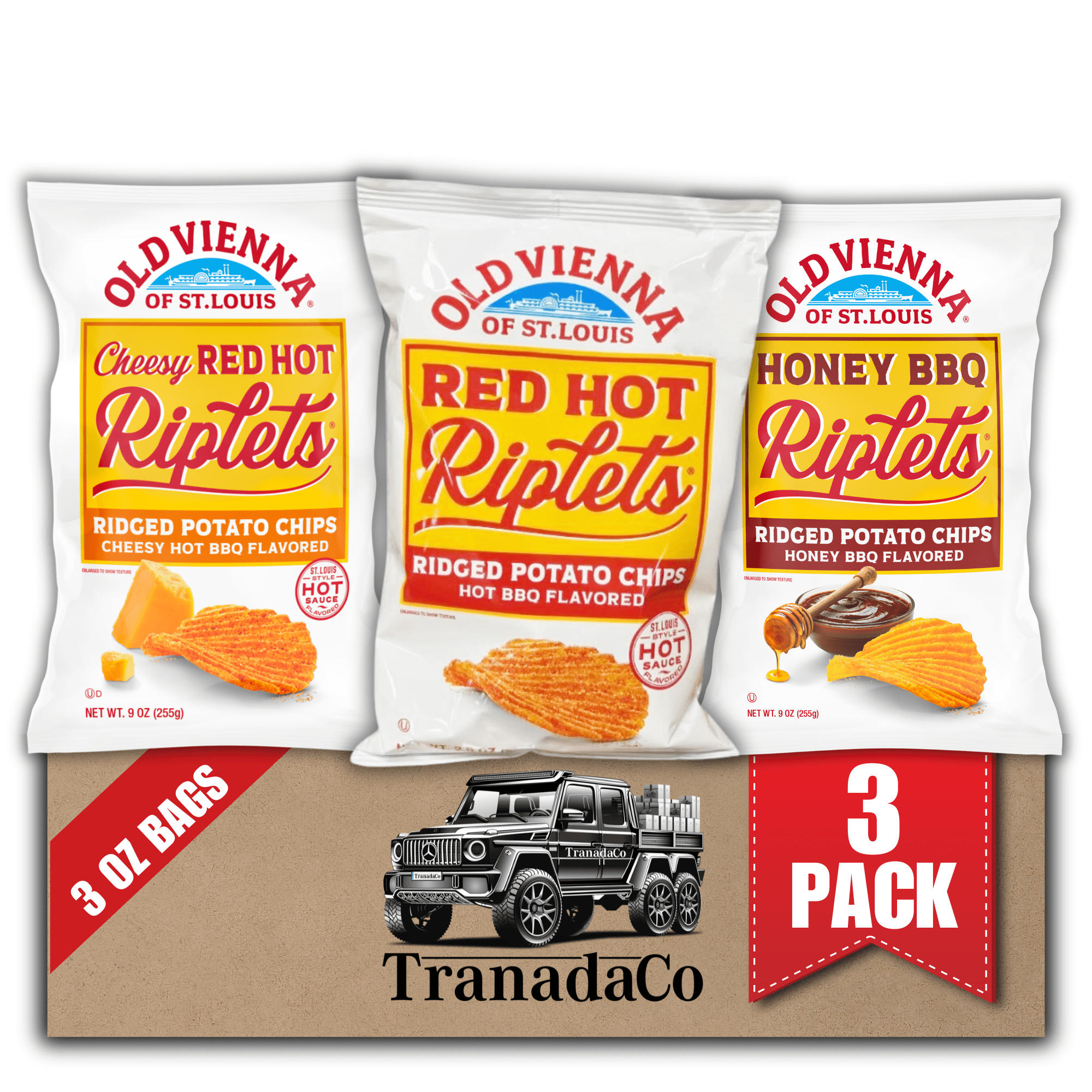 Old Vienna of St. Louis Riplets Chips Hot BBQ, Honey BBQ, or Cheesy Red ...