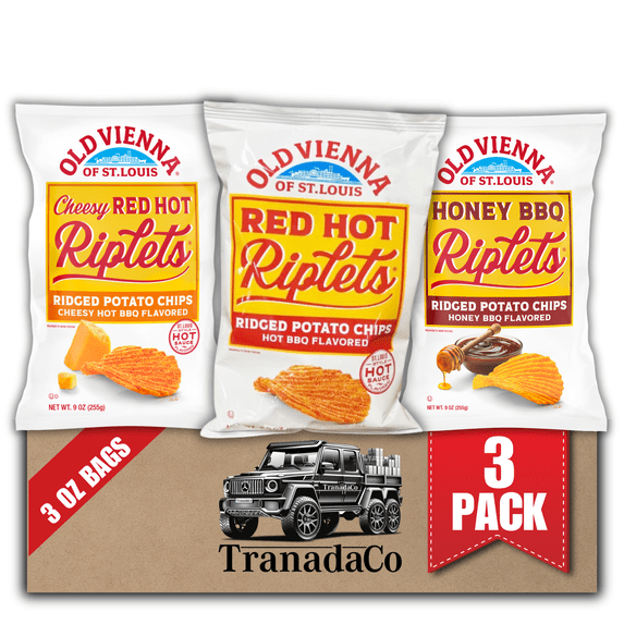 Old Vienna of St. Louis Riplets Chips Hot BBQ, Honey BBQ, or Cheesy Red Hot 3oz Bags (Pack of 3) by TranadaCo