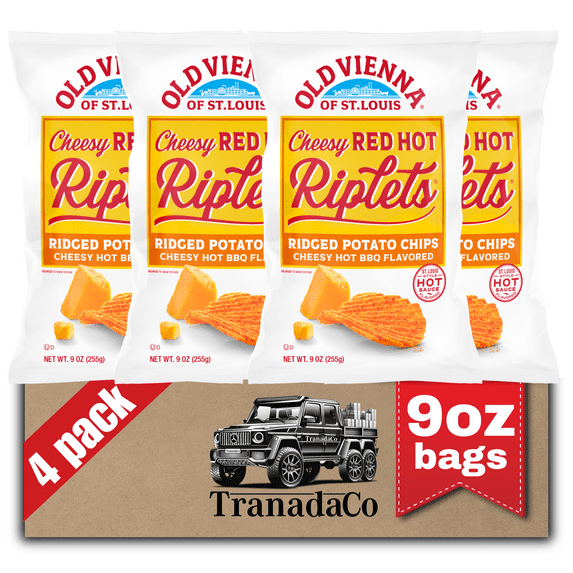 Old Vienna of St. Louis Cheesy Red Hot Riplets Ridged Potato Chips 9oz bags (Pack of 4) by TranadaCo