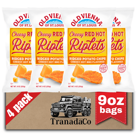 Old Vienna of St. Louis Cheesy Red Hot Riplets Ridged Potato Chips 9oz bags (Pack of 4) by TranadaCo