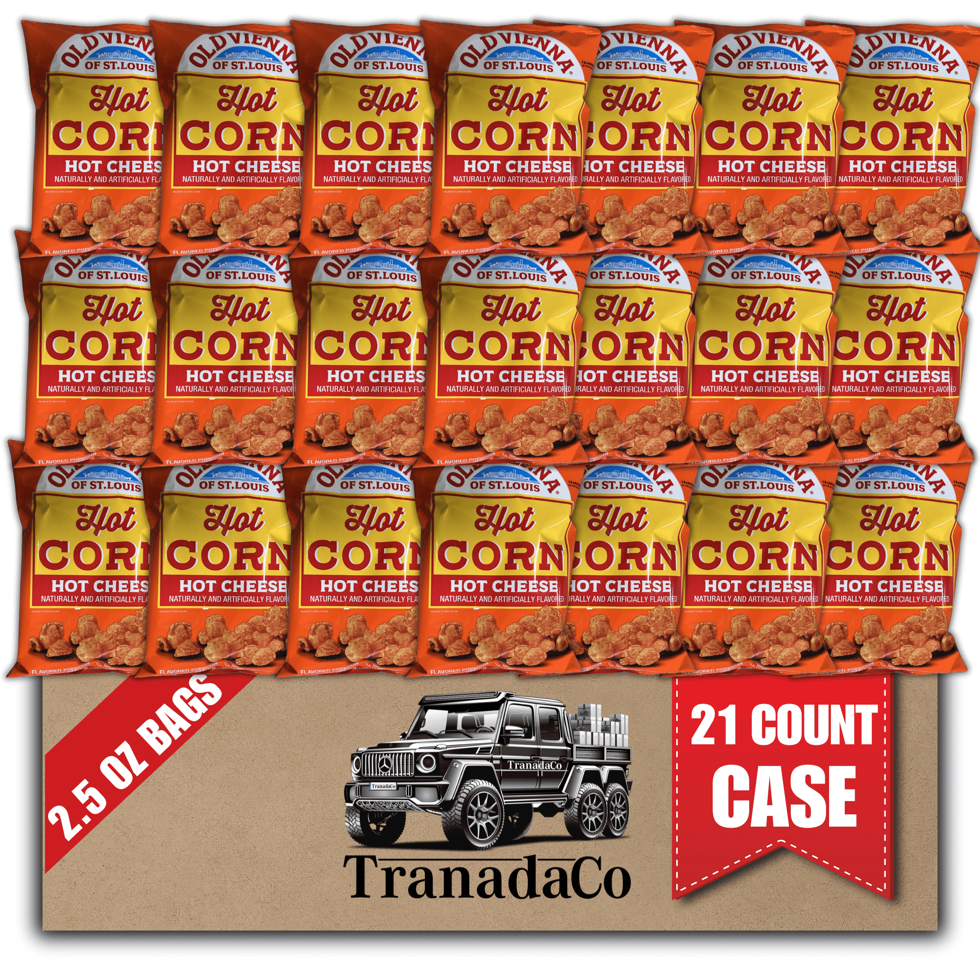 Old Vienna Hot Popcorn Spicy Cheese Flavor, 2.5 oz Bags (Case of 21) - Sold by Tranadaco (Authorized Seller)