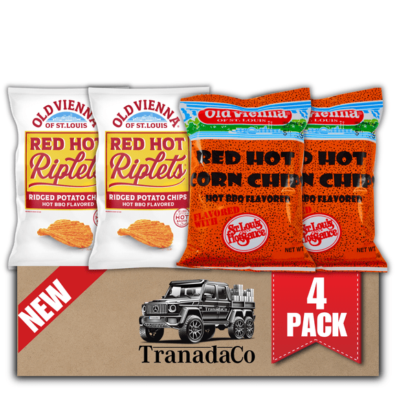 Old Vienna of St. Louis Red Hot Riplets & Corn Chips Snack Pack, 4-Bag Bundle (by TranadaCo)