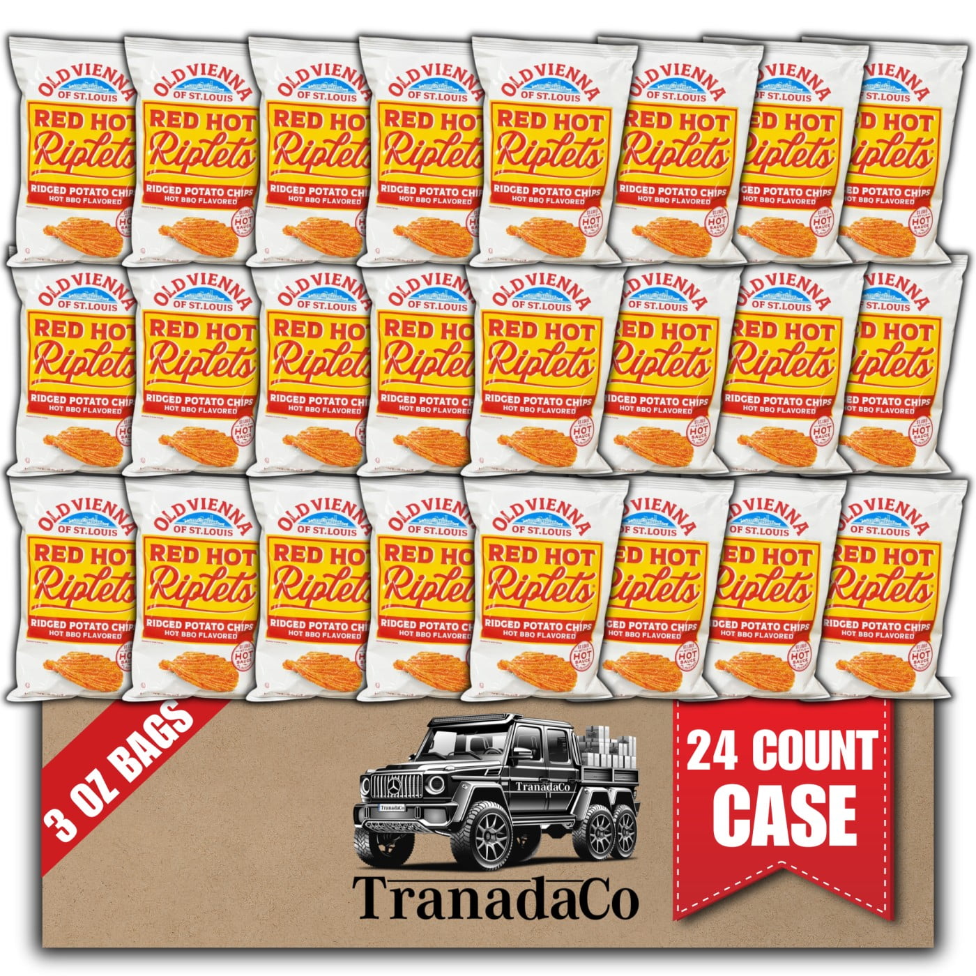 Old Vienna of St. Louis Red Hot Riplets Hot BBQ Chips 3oz Bags (Pack of ...