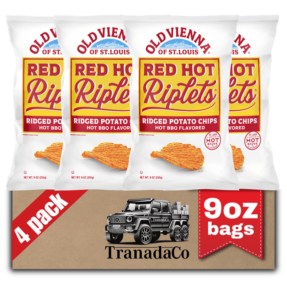 Old Vienna of St. Louis Red Hot Riplets Ridged Potato Chips 9oz Bags (Pack of 4) by TranadaCo