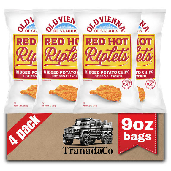 Old Vienna of St. Louis Red Hot Riplets Ridged Potato Chips 9oz Bags (Pack of 4) by TranadaCo
