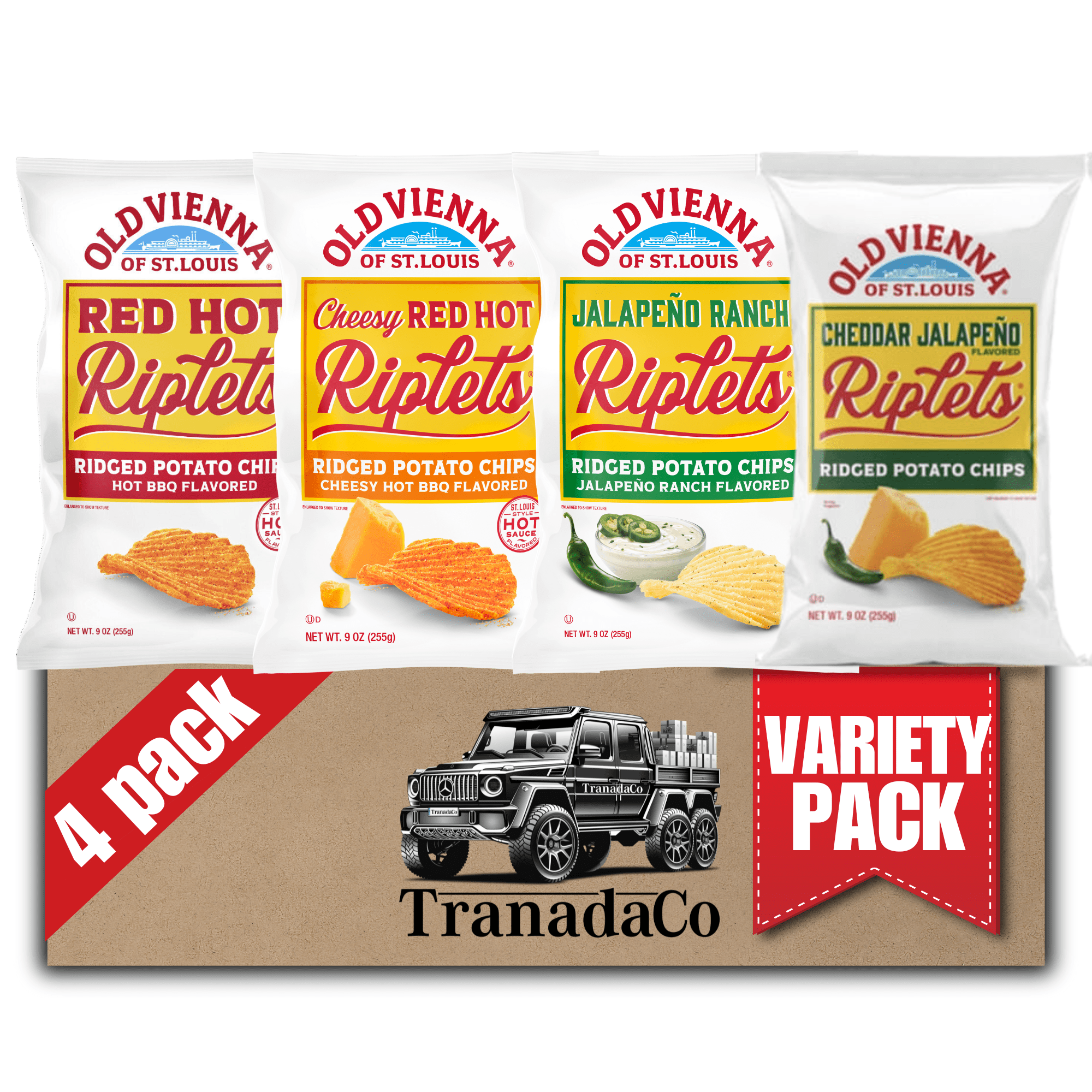 Old Vienna of St. Louis Ridged Potato Chips Spicy Variety 9oz Bags (Pack of 4) by TranadaCo