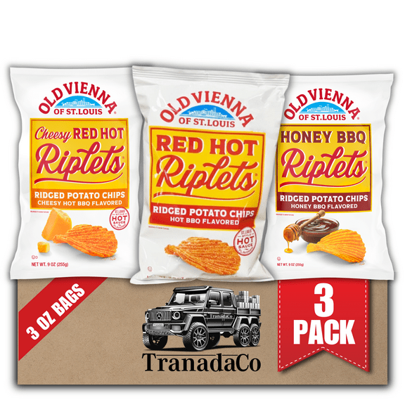 Old Vienna of St. Louis Riplets Chips 3oz Bags (3-Pack, Hot BBQ, Honey BBQ, or Cheesy Red Hot) by TranadaCo
