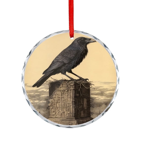 Old Vintage Black Bird Crow Crystal Glass Christmas Ornament Hanging Craft Collectibles for Xmas Trees Home Party Gifts Watercolour Watercolor Crow Round Ornament