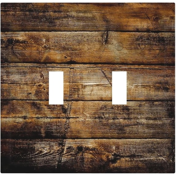 Old Vintage Rustic Brown Wood Dark Oak Print Decorative Switch Plates 2 Gang Double Toggle Outlet Light Switch Cover Wall Plate Electrical Faceplate for Farmhouse Home Decor