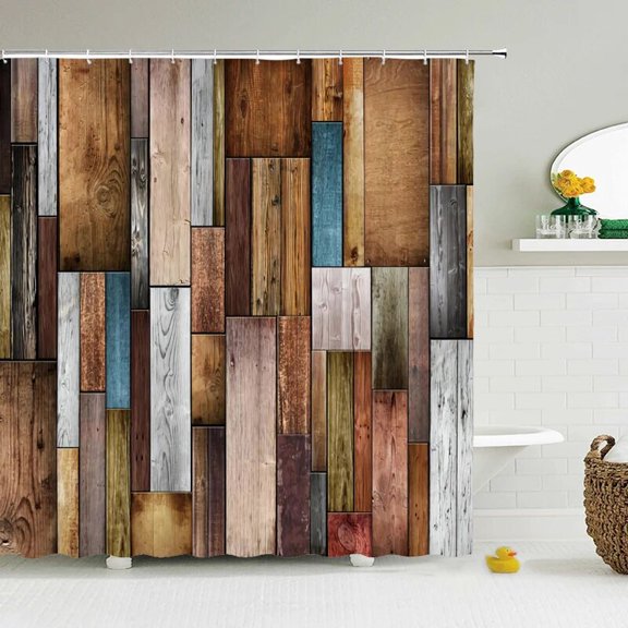 Old Vintage Wood Doors Shower Curtains Retro European Style Bathroom Waterproof Home Polyester Cloth Shower Curtain Set