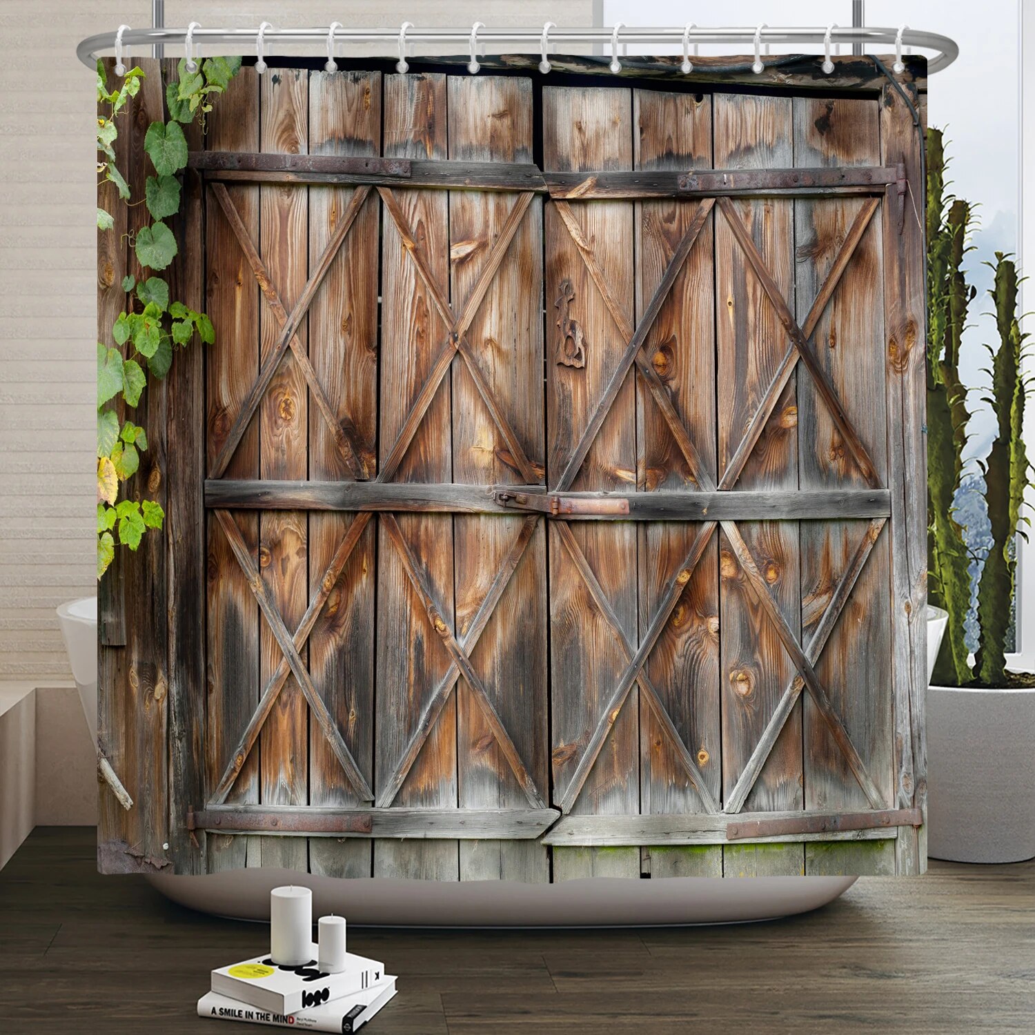 Bookshelf Shower Curtain - Vintage Library Design, Waterproof 72x72 Inches