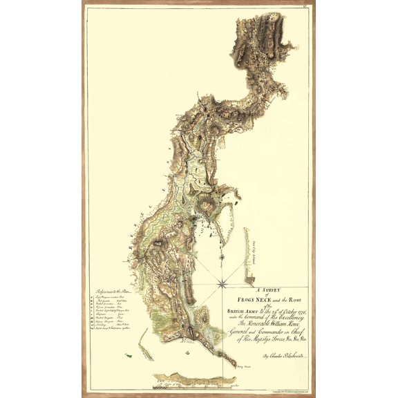 Old War Map - Frogs Neck Survey British Army Route - Blaskowitz 1776 - Vintage Wall Art