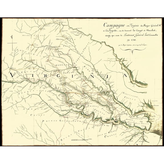 Old War Map - Virginia Major General Lafayette Campaign - Michel 1781 - Vintage Wall Art