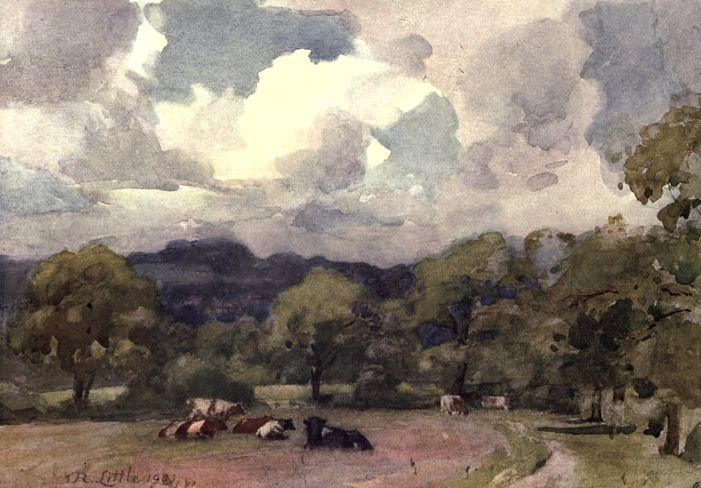 Old Water-colour Society 1905 Middlesex pasture Canvas Art - Robert W Little (18 x 24)