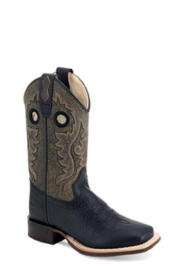 Old West Black Leather Broad Square Toe - Boot Kids Boys - Bsc2001