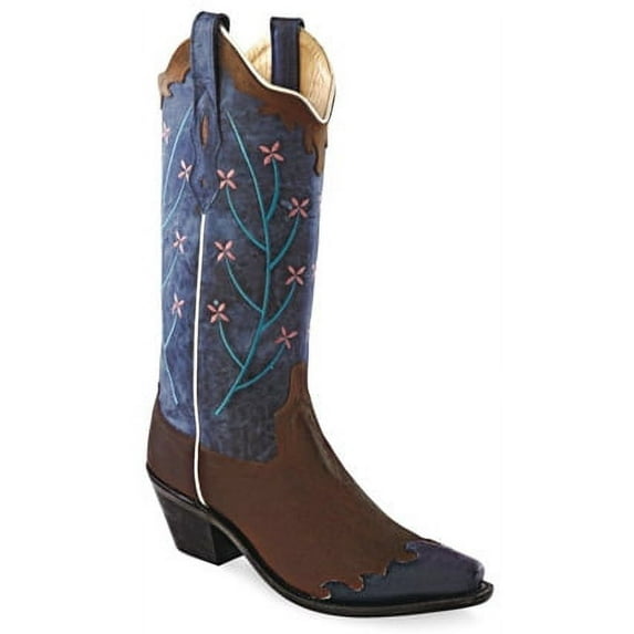 Old West Blue Womens Oily Leather 12in Snip Toe Wingtip Cowboy Boots 5.5 B