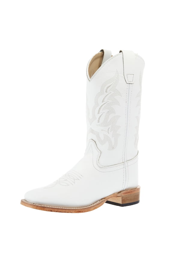 Old West Boys All Square Toe Leather Sole Boot 6 M White