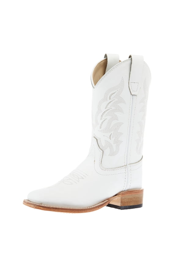 Old West Boys Children`s All Square Toe Leather Sole Boot 2.5 M White