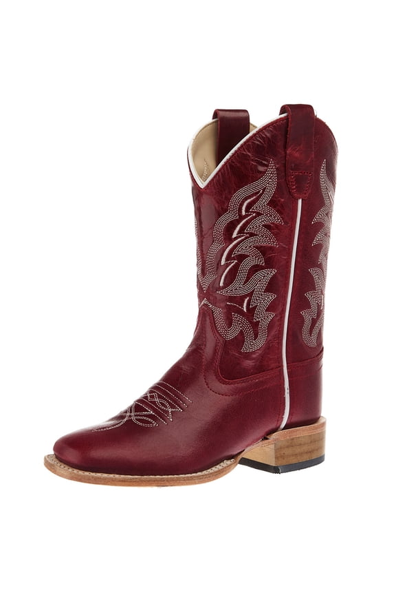 Old West Boys  Children`s Deep  Square Toe Leather Sole Boot 12.5 Red