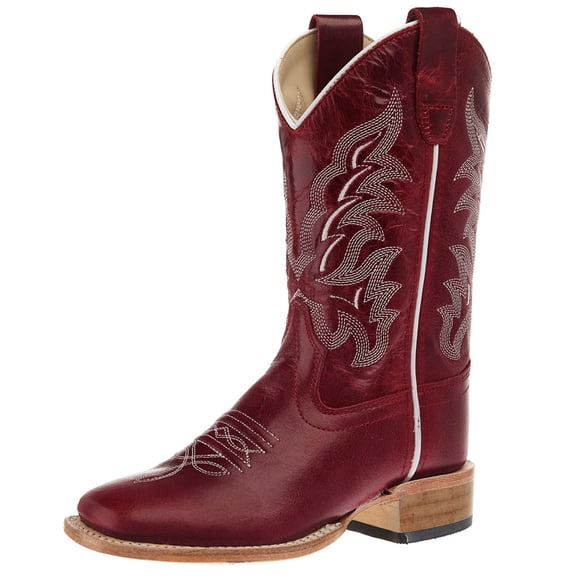 Old West Boys Children`s Deep Square Toe Leather Sole Boot 12.5 Red