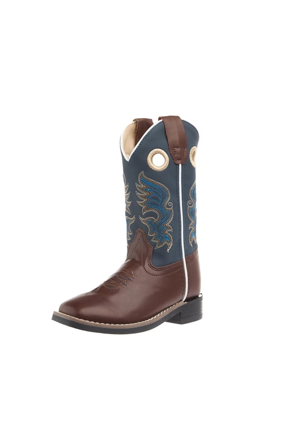 Old West Boys Children`s Foot and Midnight Blue Shaft Square Toe Boot 12 M Brown