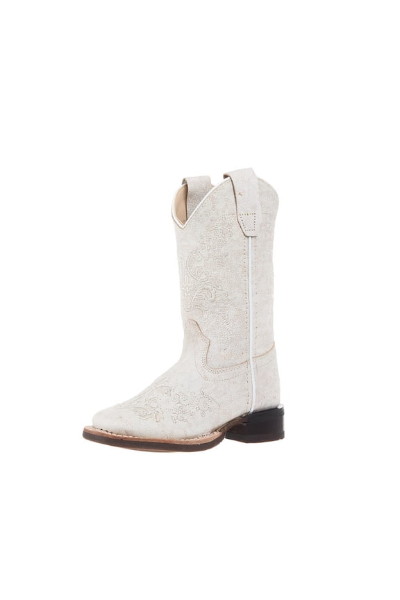 Old West Boys Children`s Vintage with Embroidery Square Toe Boot 10 M White