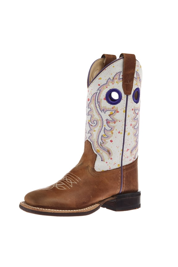 Old West Boys  Childrens  with Splatter Shaft Square Toe Boot 11 M Tan