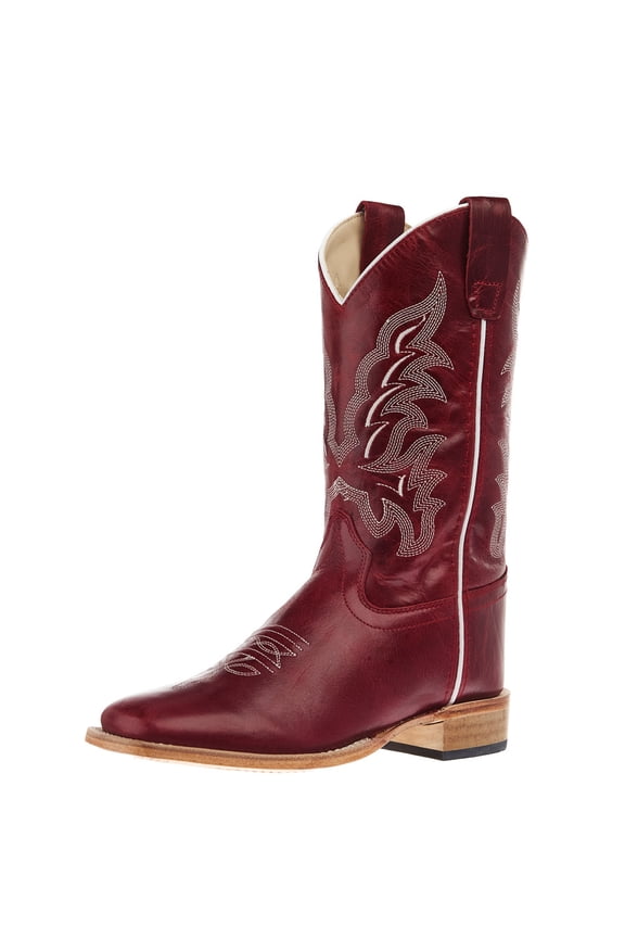 Old West Boys   Deep  Square Toe Leather Sole Boot 6 M Red