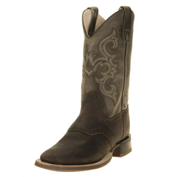 Old West Boys' Embroidered Western Boot Broad Square Toe Green 4.5 D(M) US