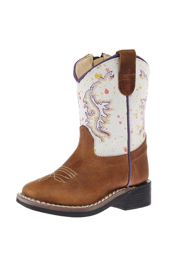 Old West Boys Infant with Splatter Shaft Square Toe Boot 6.5 M Tan