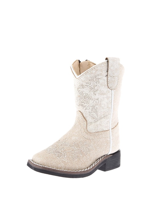 Old West Boys Toddlers Vintage with Embroidery Square Toe Boot 5 M White