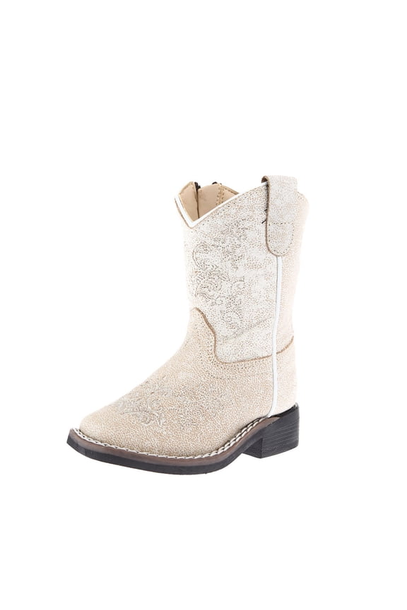 Old West Boys  Toddlers Vintage  with Embroidery Square Toe Boot 7 M White