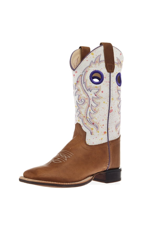 Old West Boys    with Splatter Shaft Square Toe Boot 5 Tan