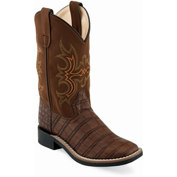 Old West Brown Children Boys Faux Leather Caiman Cowboy Boots 8.5D