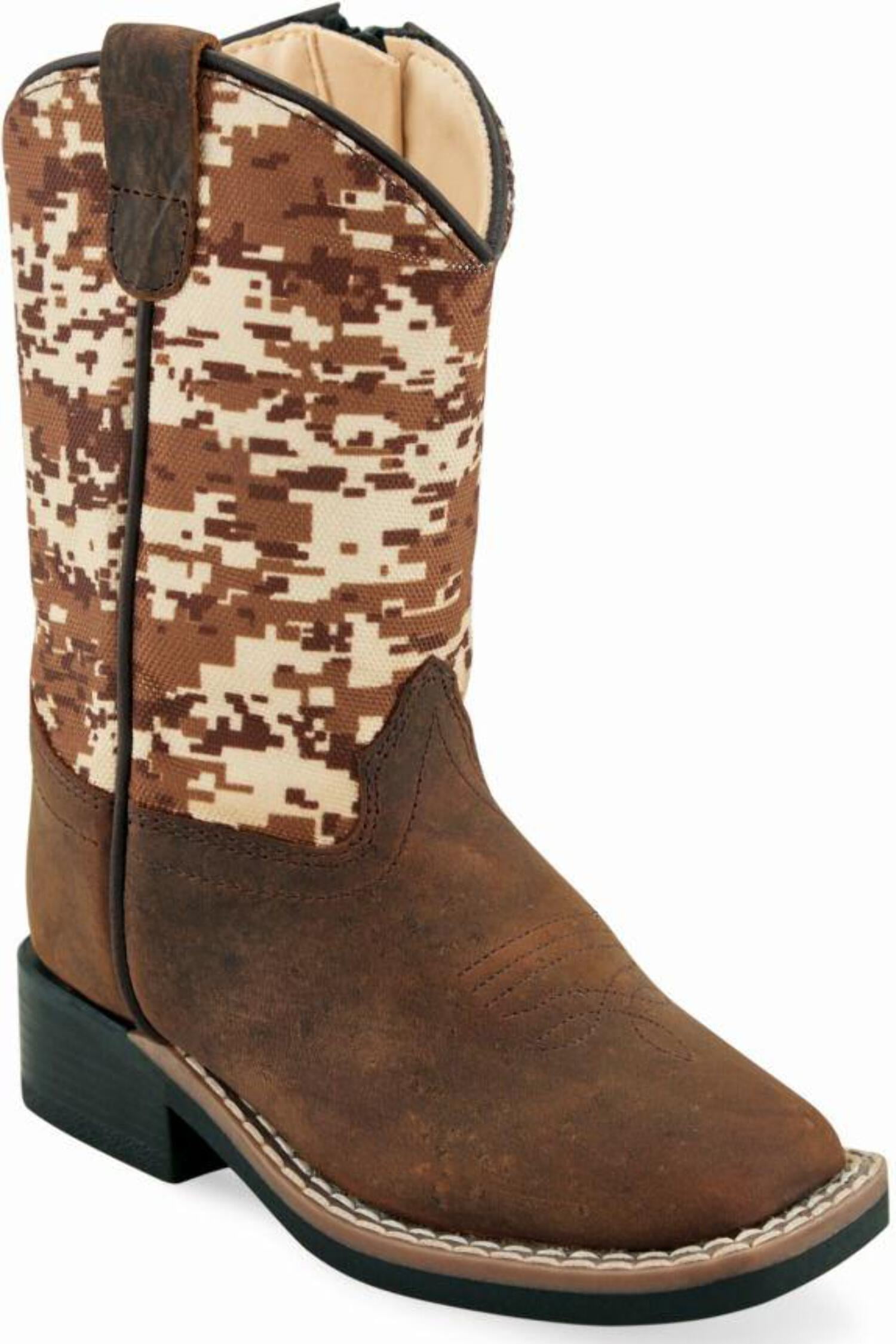 Old West Brown Digital Camo Toddler Boys Leather Cowboy Boots 4.5D
