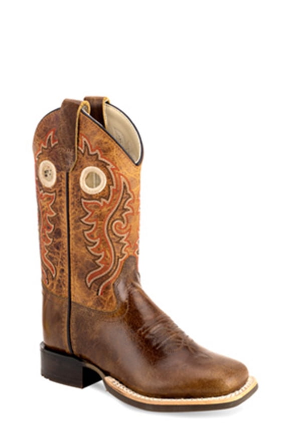Old West Brown Leather Broad Square Toe - Boot Kids Boys - Bsc2004