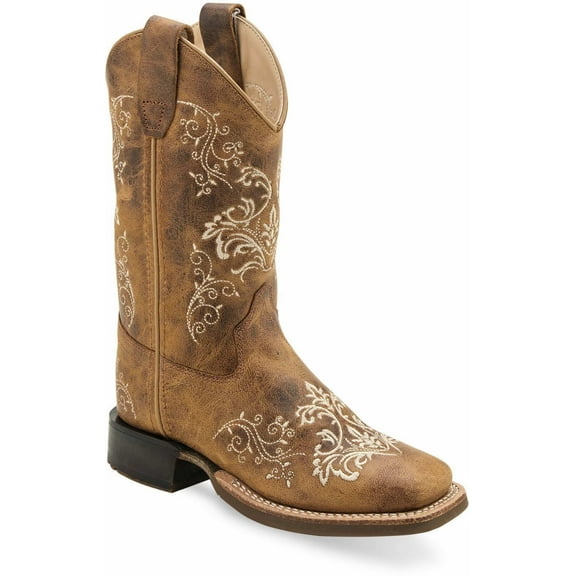 Old West Brown Square Flowers Youth - Boot Kids Girls - Bsy1958