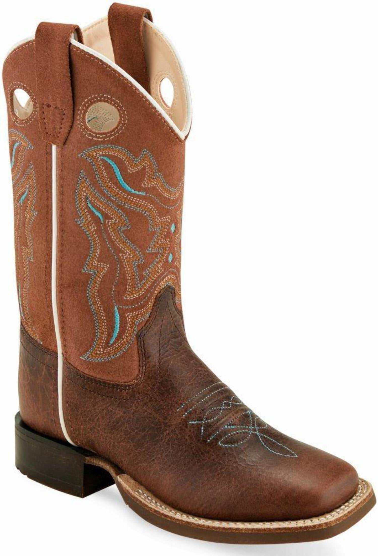 Old West Jama Brown and Tan Leather Youth Cowboy Boots,