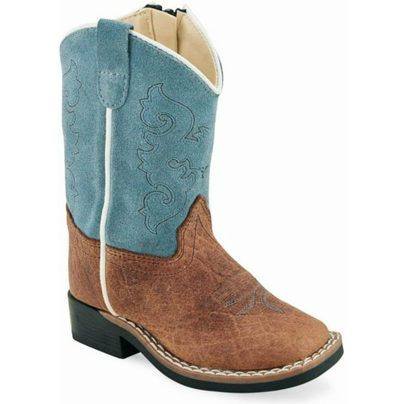 Old West Brown/Turquoise Toddler Boys Leather Cowboy Boots 4.5D