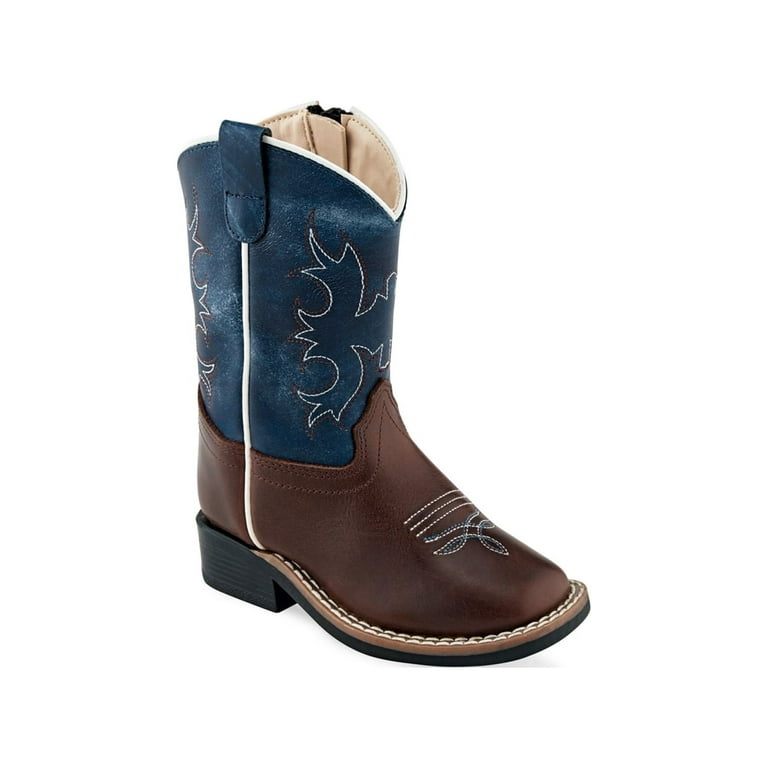 Old West Brown Wipe Out Blue Infant Boys Leather Cowboy Boots 8D