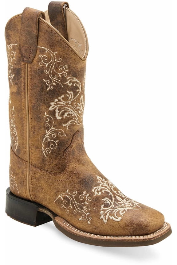Old West Boys Childrens Burnt Embroidered Square Toe Boot 9 D Tan